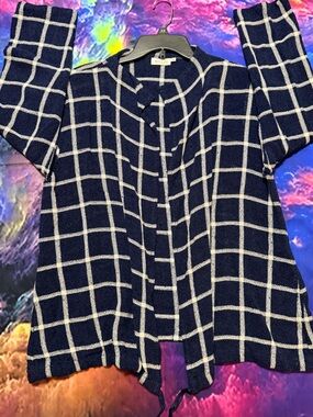Navy Windowpane Grid Cardigan by Masai
